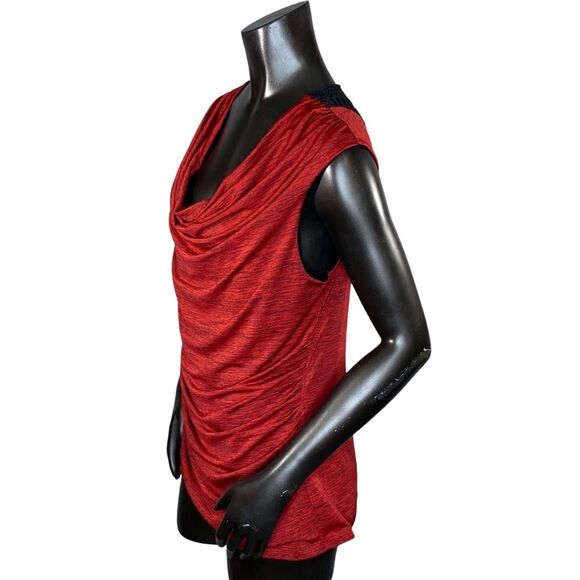 AB Studio Sleeveless Blouse Draped Neckline Crocheted Detail Womens Size XL - Picture 4 of 5